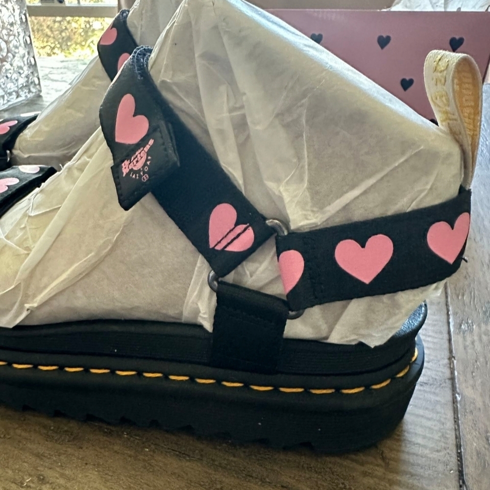 Dr. Martens x Lazy Oaf Black Sandals with Pink Hearts - Picture 8 of 8